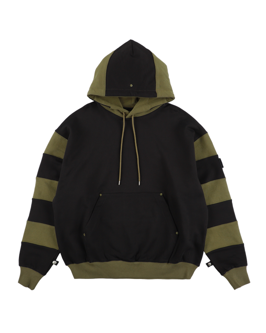 BORDER PATCH HOODIE BLACK X OLIVE
