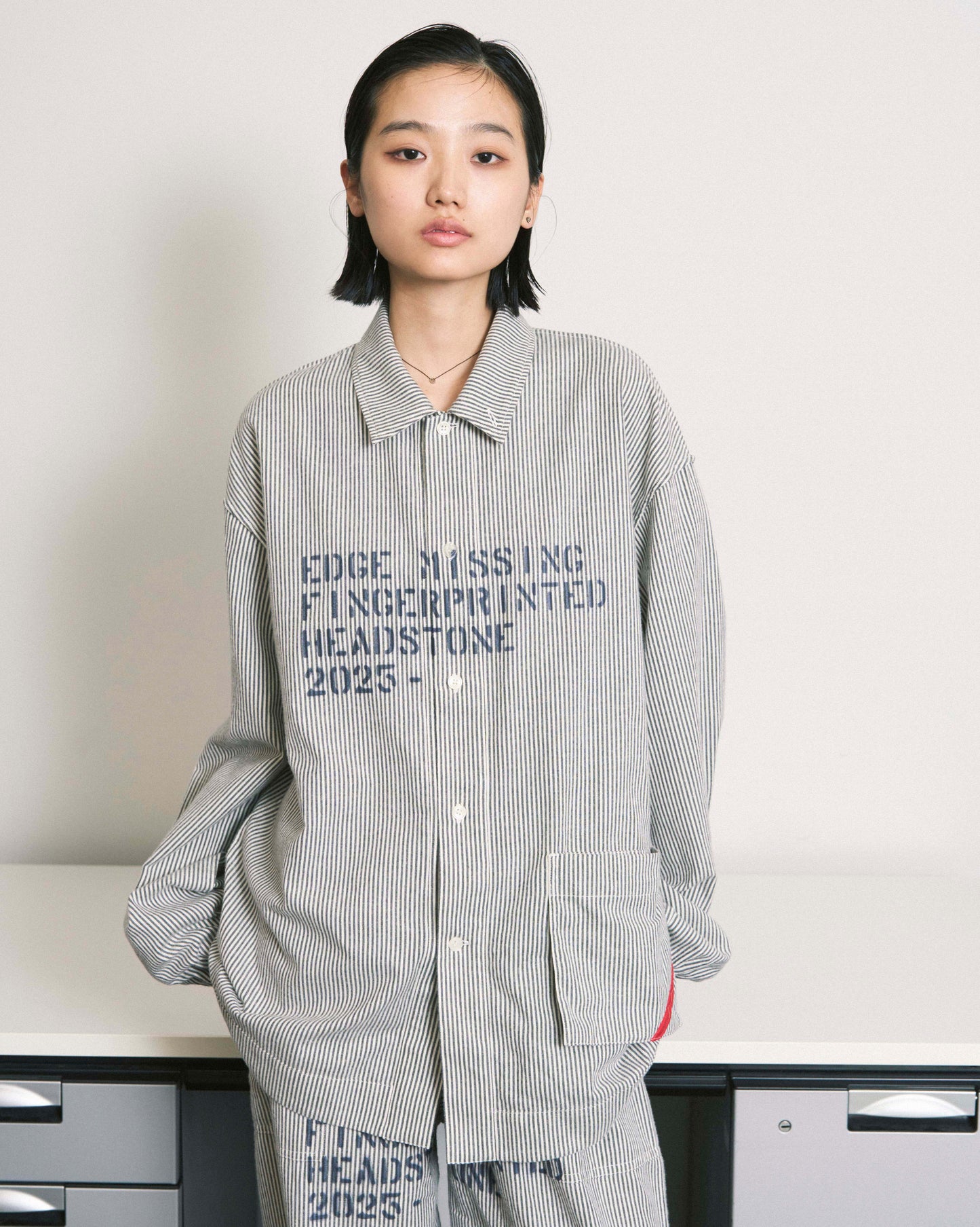 HAND-STENCILED NIGHT SHIRT STRIPE OFF WHITE