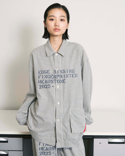 HAND-STENCILED NIGHT SHIRT STRIPE OFF WHITE
