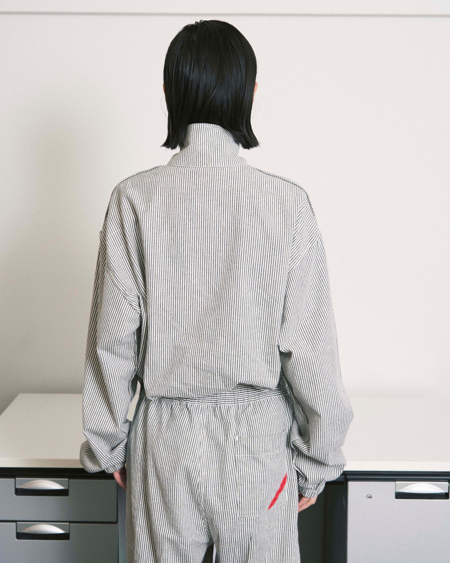 HAND-STENCILED NIGHT SHIRT STRIPE OFF WHITE