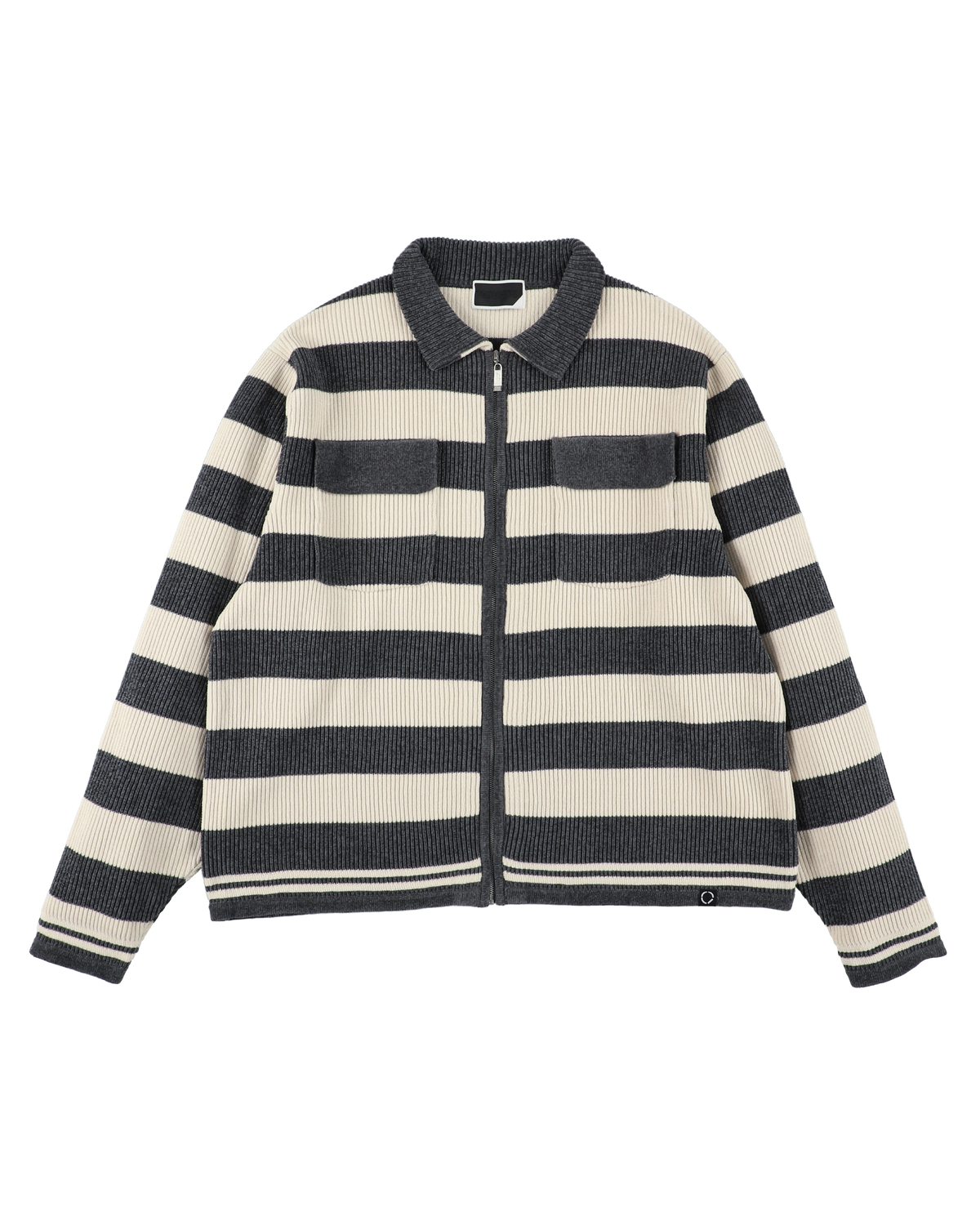 CORDY KNIT JACKET STRIPE WHITE × CHARCOAL