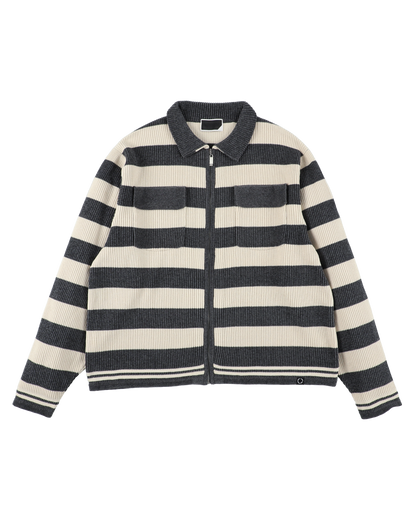 CORDY KNIT JACKET STRIPE WHITE × CHARCOAL