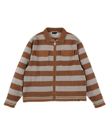 CORDY KNIT JACKET STRIPE GRAY × BROWN