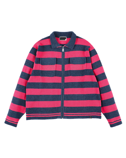 CORDY KNIT JACKET STRIPE PINK × NAVY