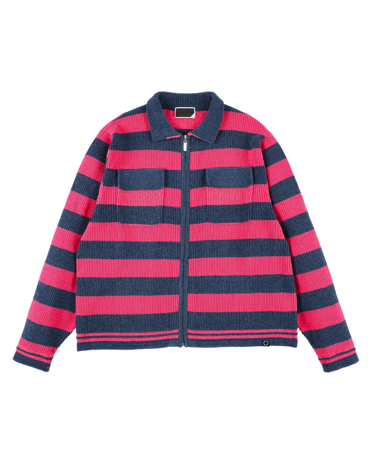 CORDY KNIT JACKET STRIPE PINK × NAVY