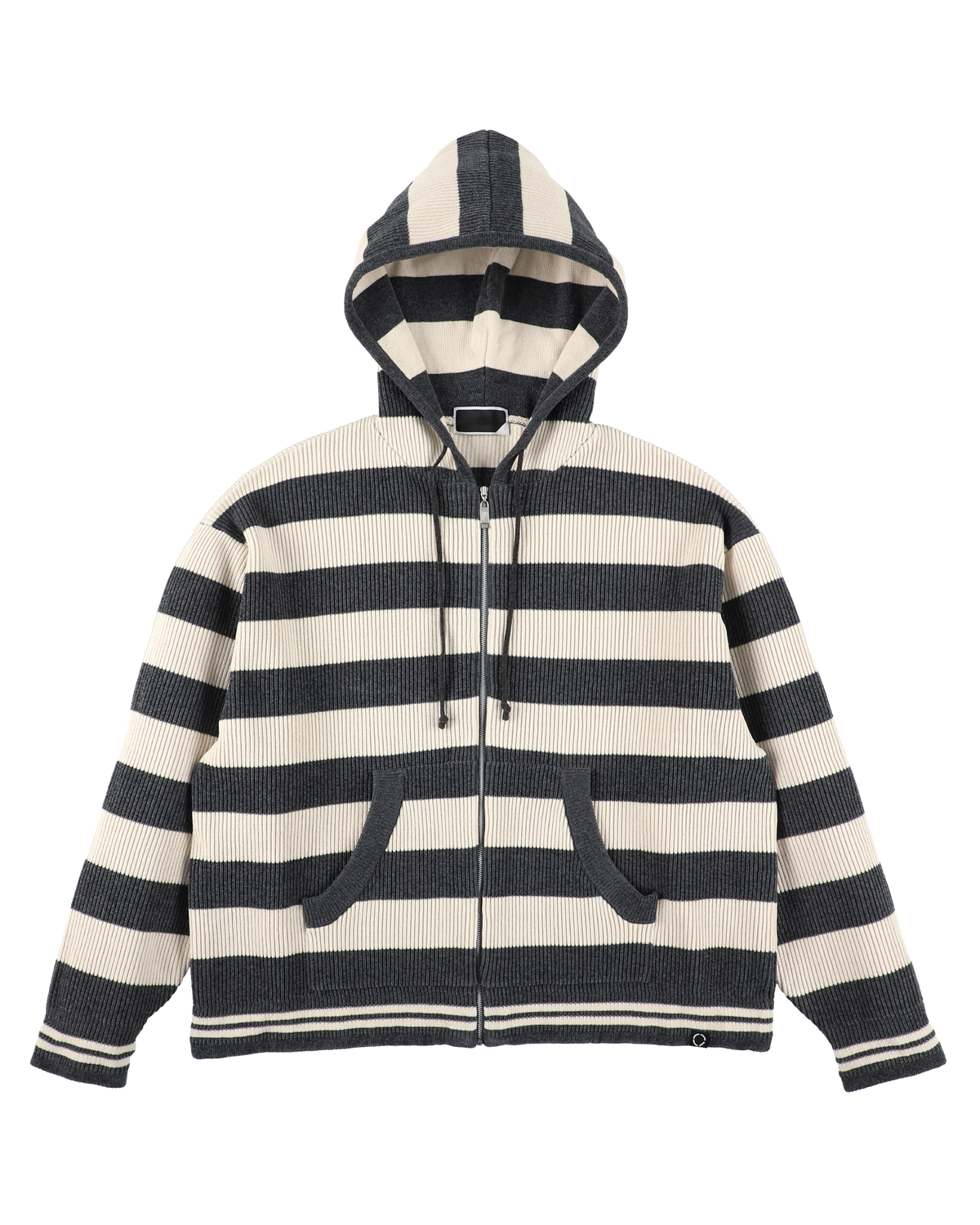 CORDY KNIT ZIP HOODIE STRIPE WHITE × CHARCOAL