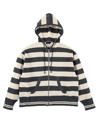 CORDY KNIT ZIP HOODIE STRIPE WHITE × CHARCOAL
