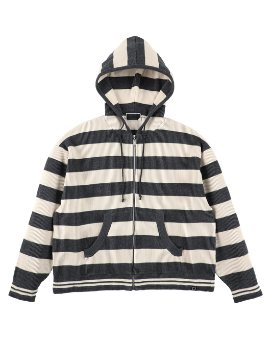 CORDY KNIT ZIP HOODIE STRIPE WHITE × CHARCOAL