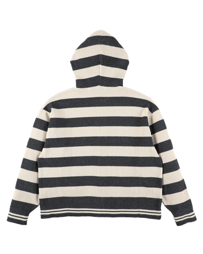CORDY KNIT ZIP HOODIE STRIPE WHITE × CHARCOAL