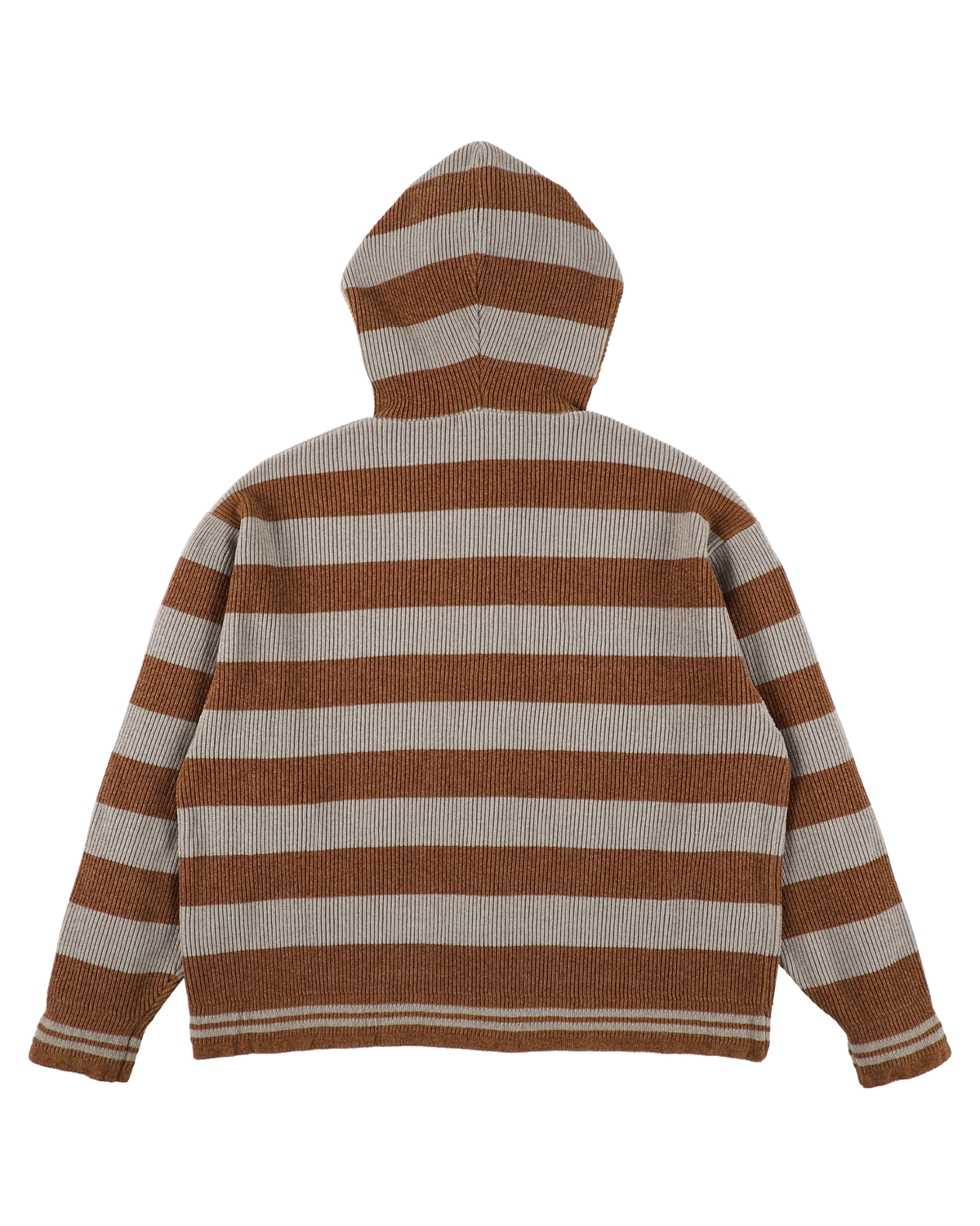 CORDY KNIT ZIP HOODIE STRIPE GRAY × BROWN