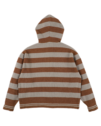 CORDY KNIT ZIP HOODIE STRIPE GRAY × BROWN