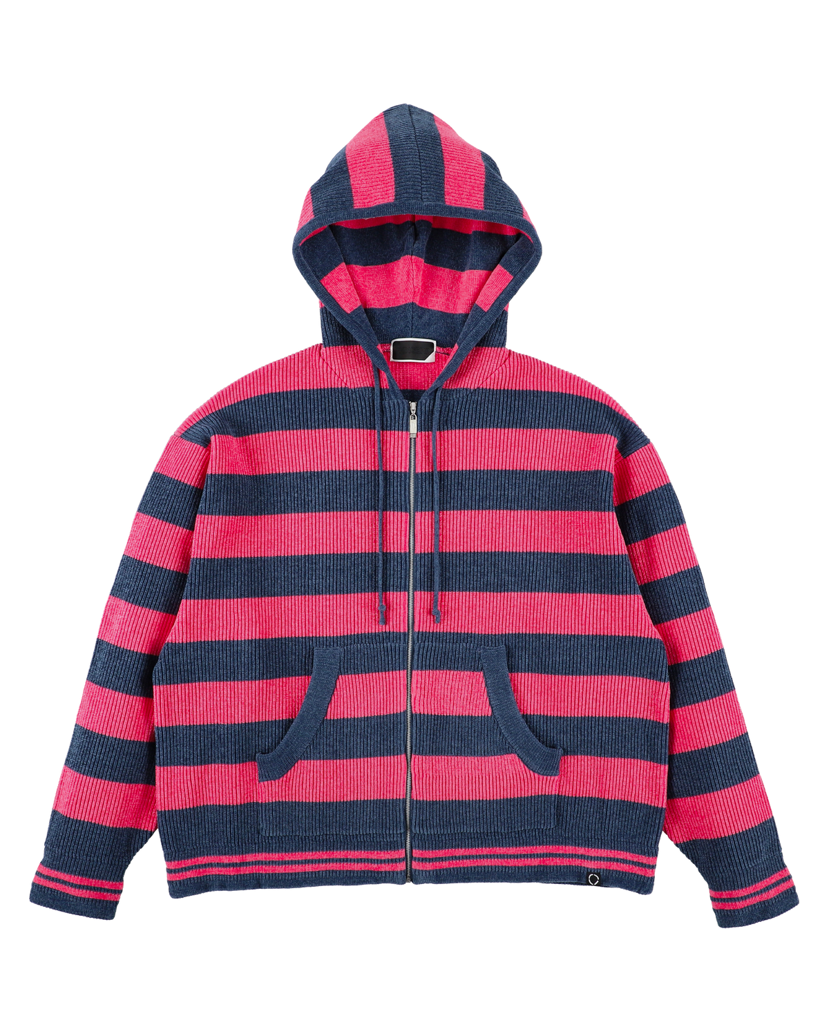CORDY KNIT ZIP HOODIE STRIPE PINK × NAVY