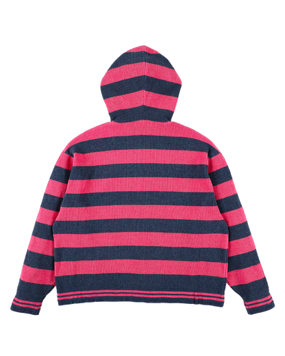 CORDY KNIT ZIP HOODIE STRIPE PINK × NAVY
