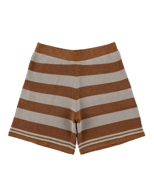 CORDY KNIT SHORTS STRIPE GRAY × BROWN
