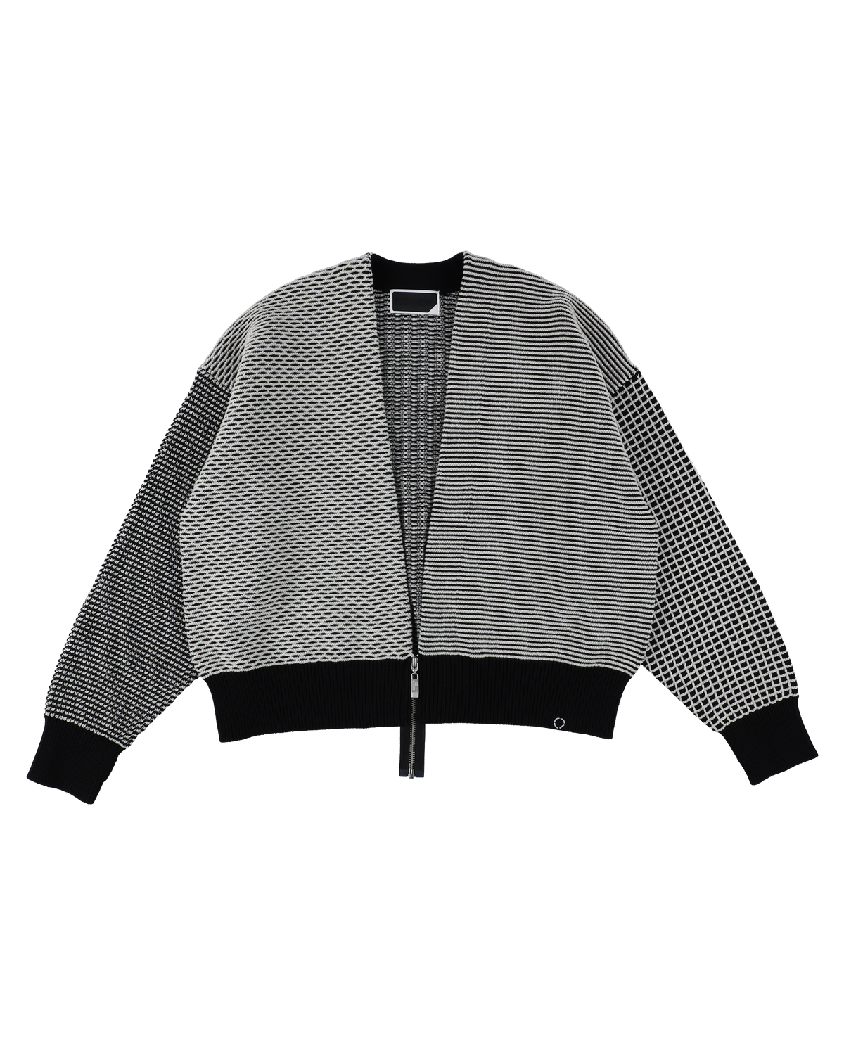 MULTI KNIT ZIP BOLERO BLACK × WHITE