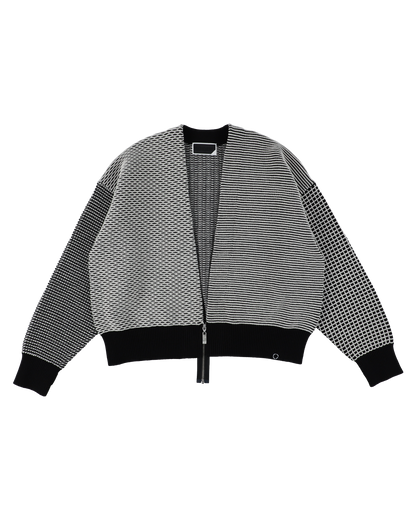 MULTI KNIT ZIP BOLERO BLACK × WHITE