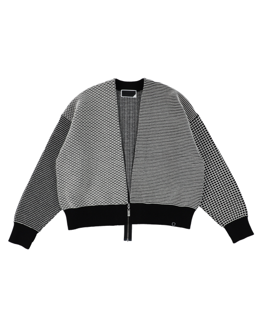 MULTI KNIT ZIP BOLERO BLACK × WHITE