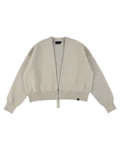 REFLECTIVE KNIT ZIP BOLERO OATMEAL