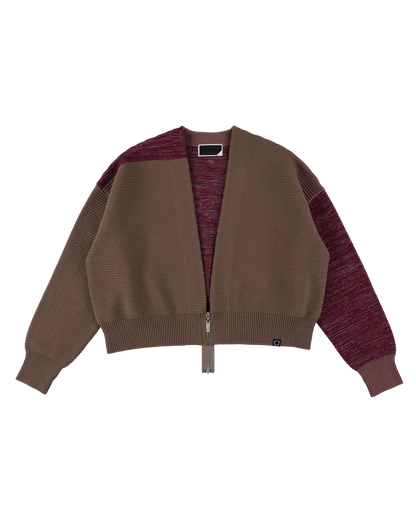 REFLECTIVE KNIT ZIP BOLERO BROWN