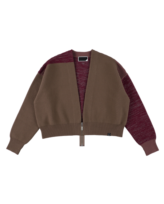 REFLECTIVE KNIT ZIP BOLERO BROWN