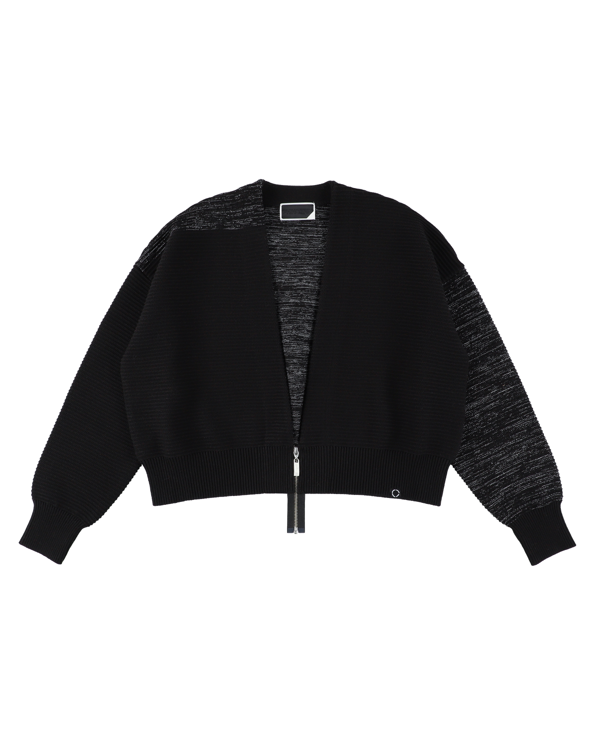 REFLECTIVE KNIT ZIP BOLERO BLACK