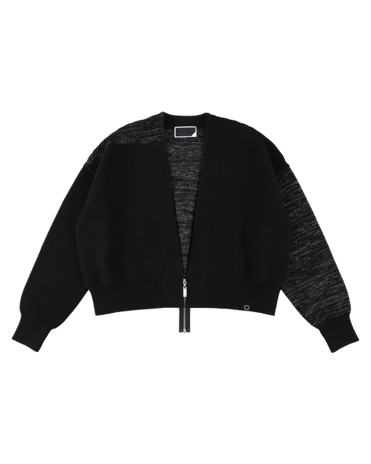 REFLECTIVE KNIT ZIP BOLERO BLACK