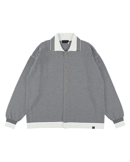 STRIPE KNIT SHIRT HEATHER GREY x NAVY