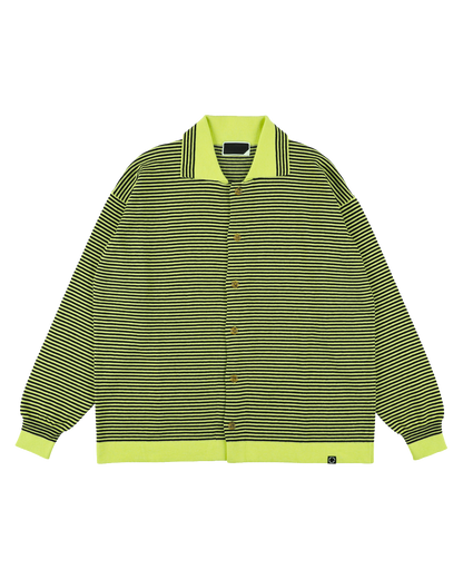 STRIPE KNIT SHIRT LIME YELLOW x BLACK