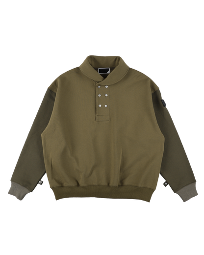 DOUBLE SHAWL-COLLAR SWEATSHIRT OLIVE DRAB