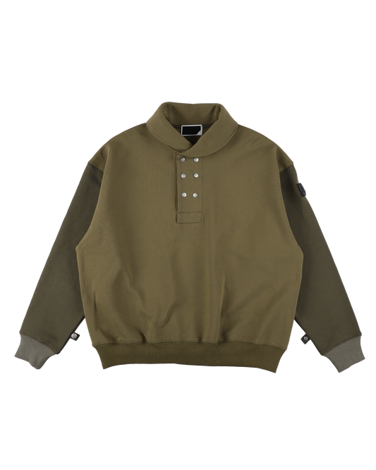 DOUBLE SHAWL-COLLAR SWEATSHIRT OLIVE DRAB