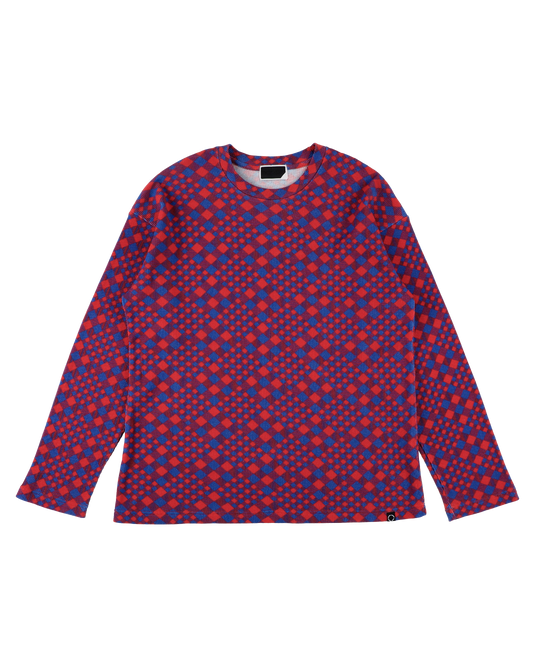 GINGHAM L/S WAFFLE THERMAL RED BLUE