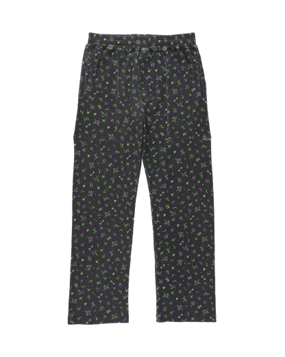 FLOWER WAFFLE PANTS BLACK