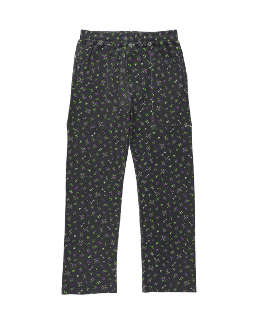 FLOWER WAFFLE PANTS BLACK