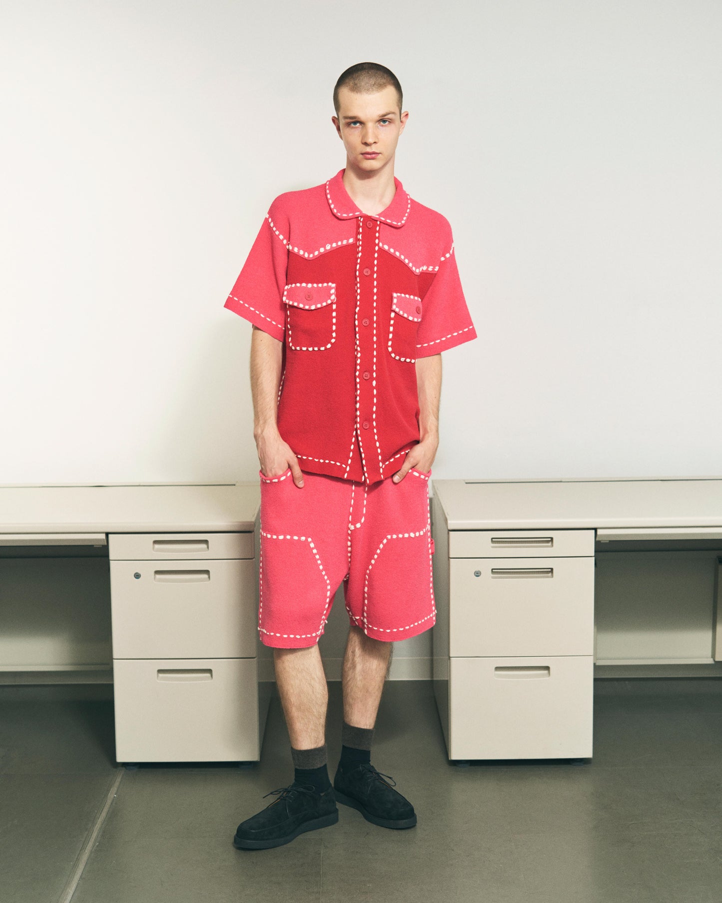 SUMMER PG1 DOUBLE KNEE SHORTS RED x PINK