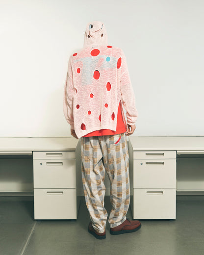 HOLE KNIT HOODIE LIGHT PINK
