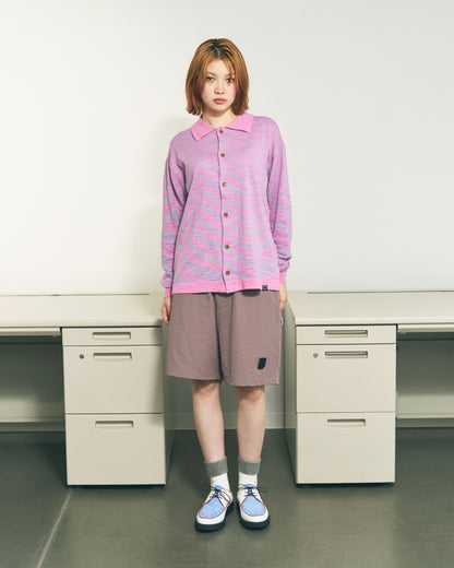 SLAB GAUZE KNIT SHIRT STRIPE BROWN x GREY