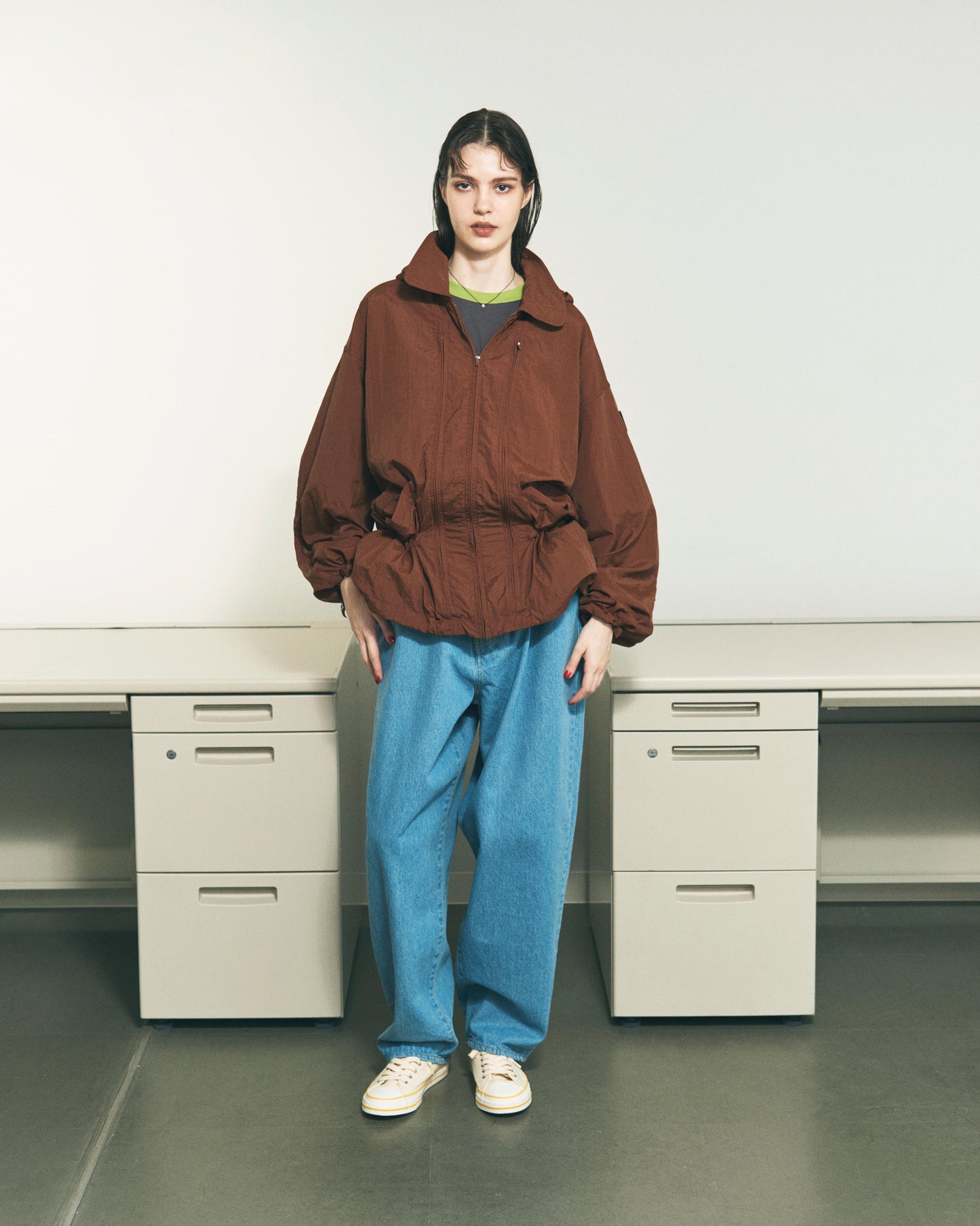 CRUSHED NYLON FULL PACK JACKET GREY