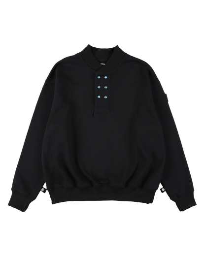 DOUBLE HENLEY STONE SNAP SWEATSHIRT BLACK