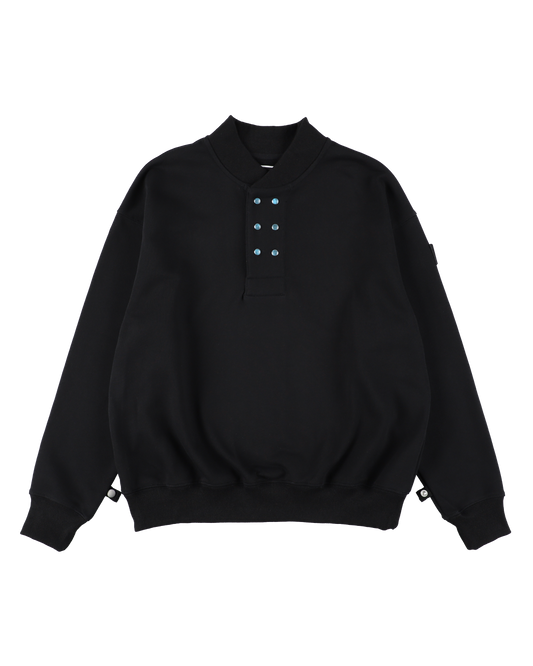 DOUBLE HENLEY STONE SNAP SWEATSHIRT BLACK