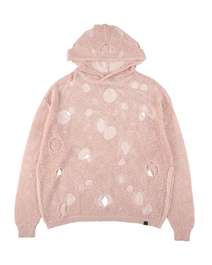 HOLE KNIT HOODIE LIGHT PINK