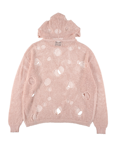 HOLE KNIT HOODIE LIGHT PINK