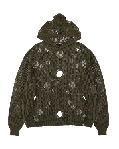 HOLE KNIT HOODIE OLIVE DRAB