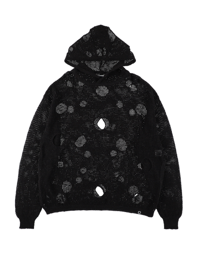 HOLE KNIT HOODIE BLACK