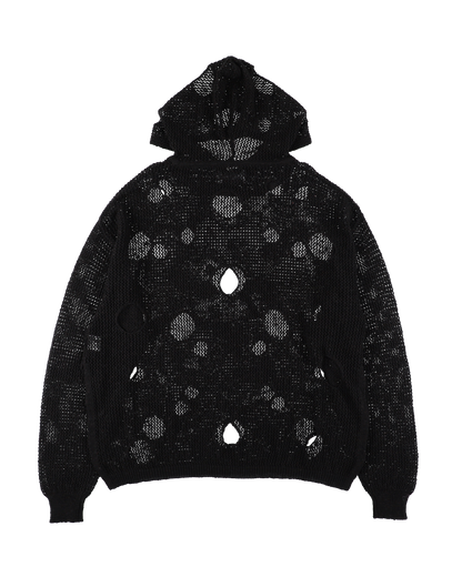 HOLE KNIT HOODIE BLACK