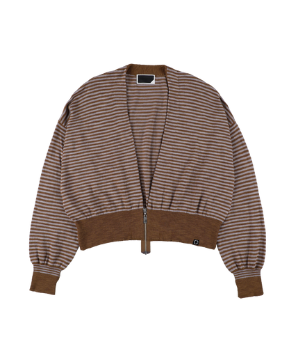 SLAB GAUZE KNIT BOLERO STRIPE BROWN x GREY