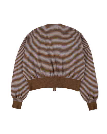 SLAB GAUZE KNIT BOLERO STRIPE BROWN x GREY
