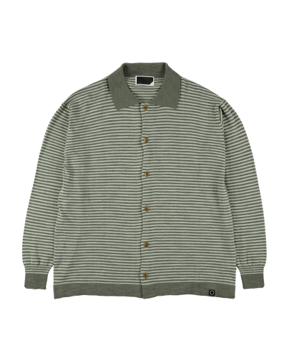 SLAB GAUZE KNIT SHIRT STRIPE MOSS GREEN x MINT