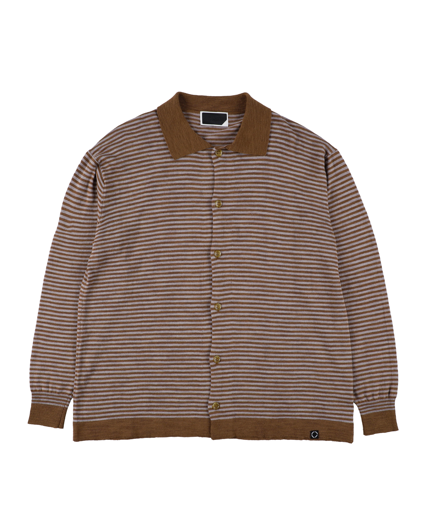 SLAB GAUZE KNIT SHIRT STRIPE BROWN x GREY