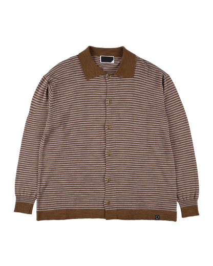 SLAB GAUZE KNIT SHIRT STRIPE BROWN x GREY