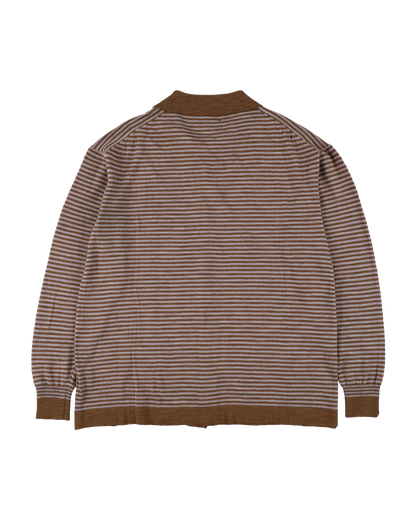 SLAB GAUZE KNIT SHIRT STRIPE BROWN x GREY